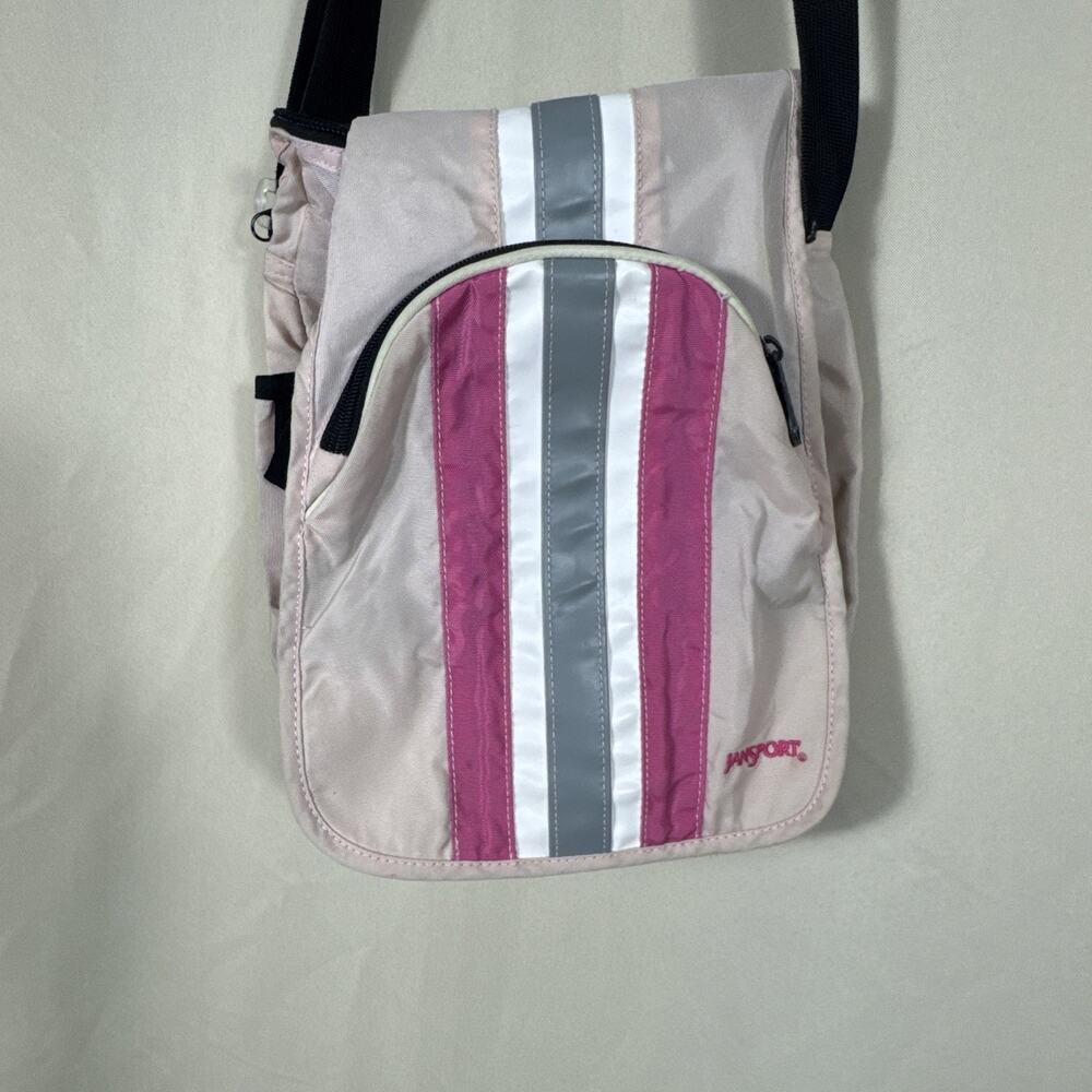 Vintage JanSport Y2K Messenger Bag Pink Striped Crossbody Sm Bag Utility 2000s